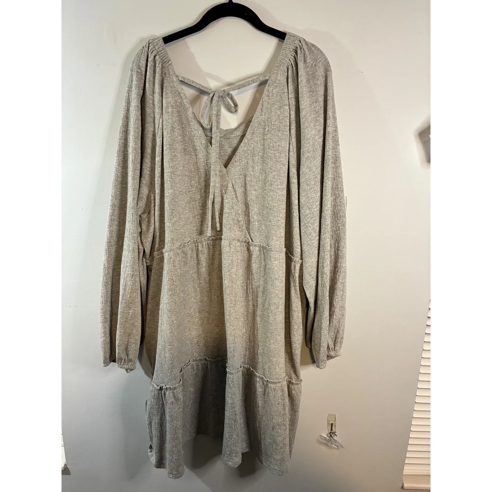 Heyson Tiered Mini Dress Long Sleeve Casual Tie Back Gray - Image 5