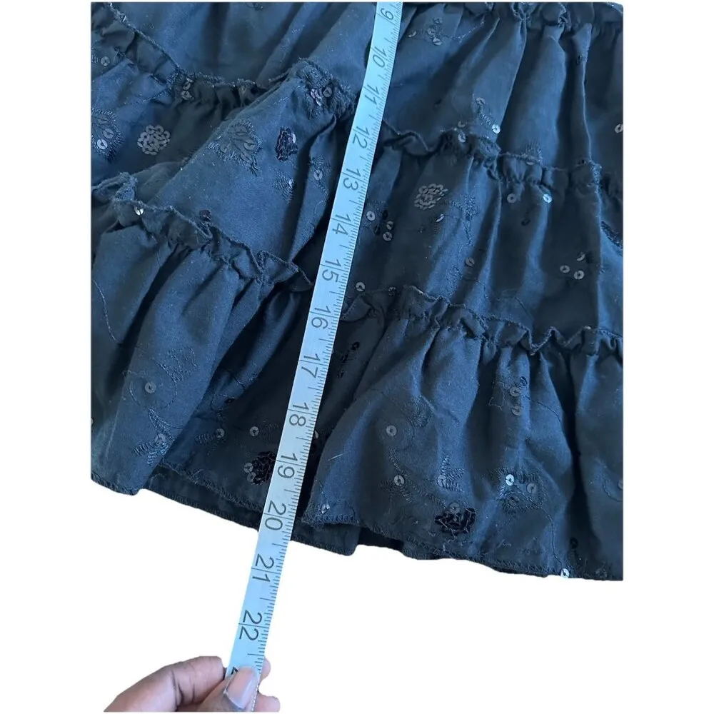 Vintage Cottagecore Tiered Sequin Skirt Ruffles Butterfly Sz M Y2K Whimsigoth Black Size M - Image 6