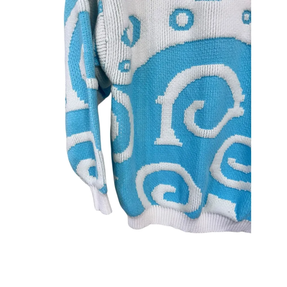 Organically Grown Vintage Geometric Knit Pullover Sweater Size Small Men's Blue White - Image 3