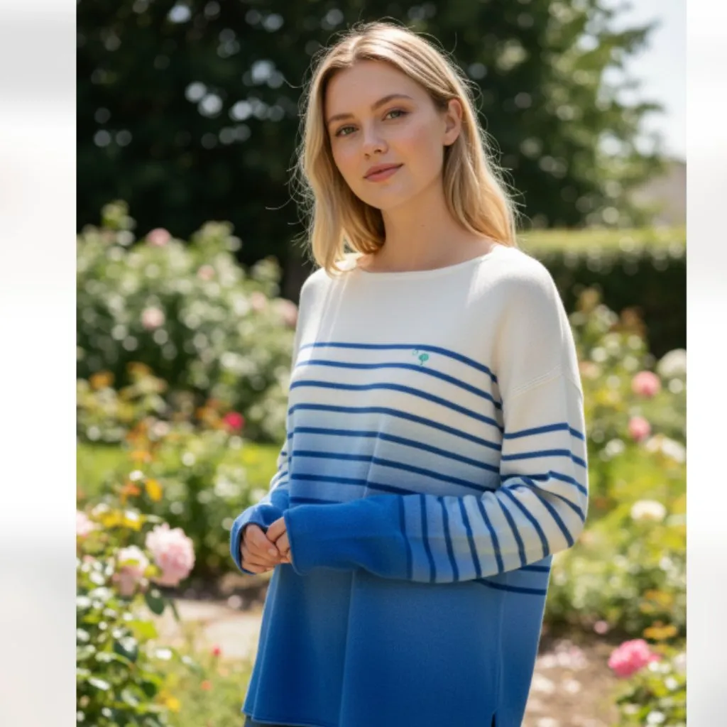 NWT VINYARD VINES 100% Cashmere Striped Boatneck Sweater Blue White - Image 2