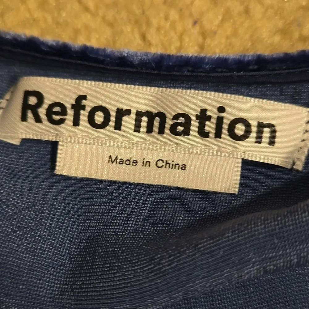 Reformation Boheme Dress Danube Blue Mini Velvet Wrap V Neck Tie Size M - Image 6