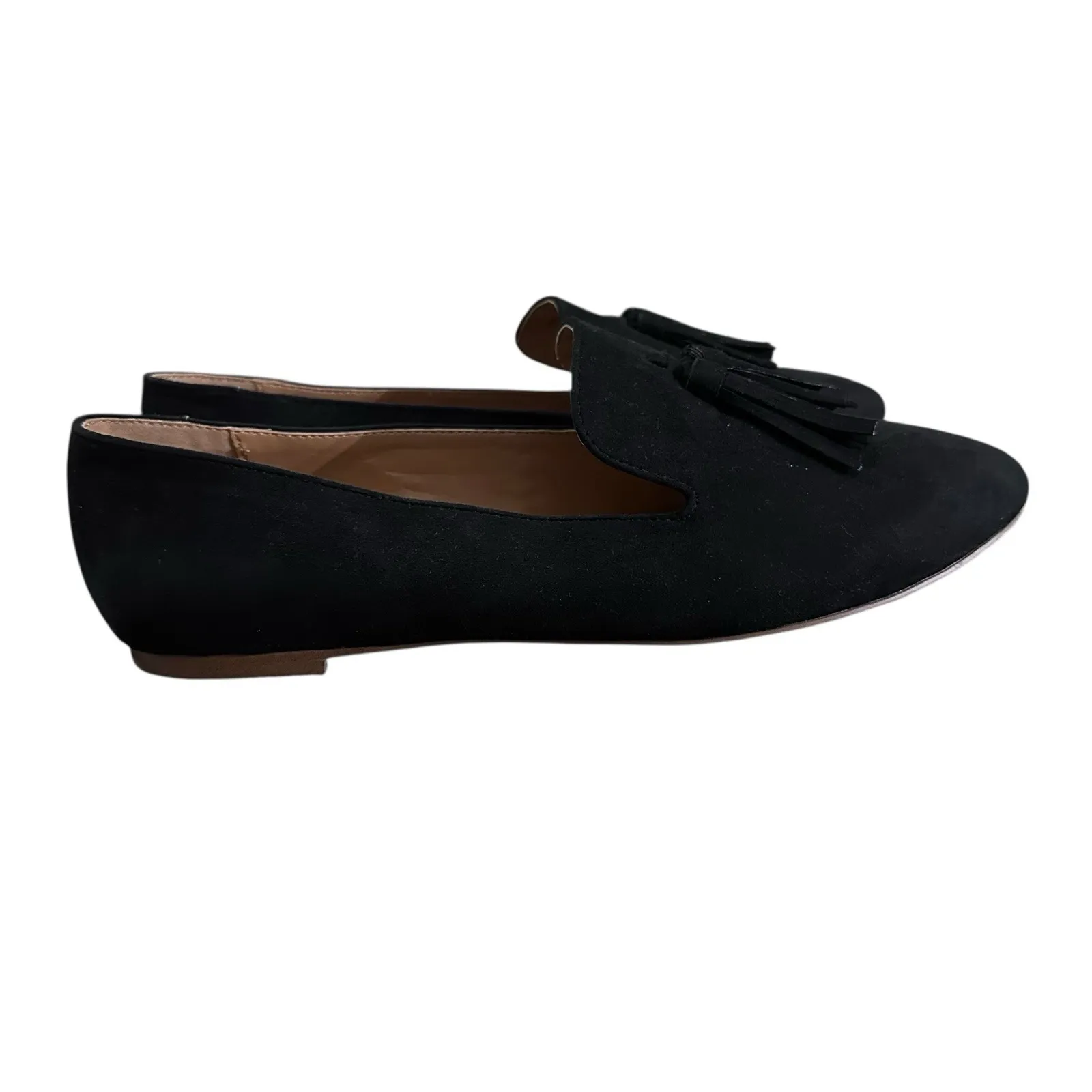 J Crew Cora Faux Suede Tassel Preppy Slip On Ballet Flats Loafers Women's 10.5 M Black - Image 2