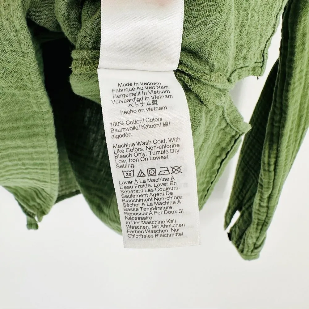 J. Crew Fresco Button Front Long Sleeve Top Soft Gauze Utility Green Women's XS - Image 5