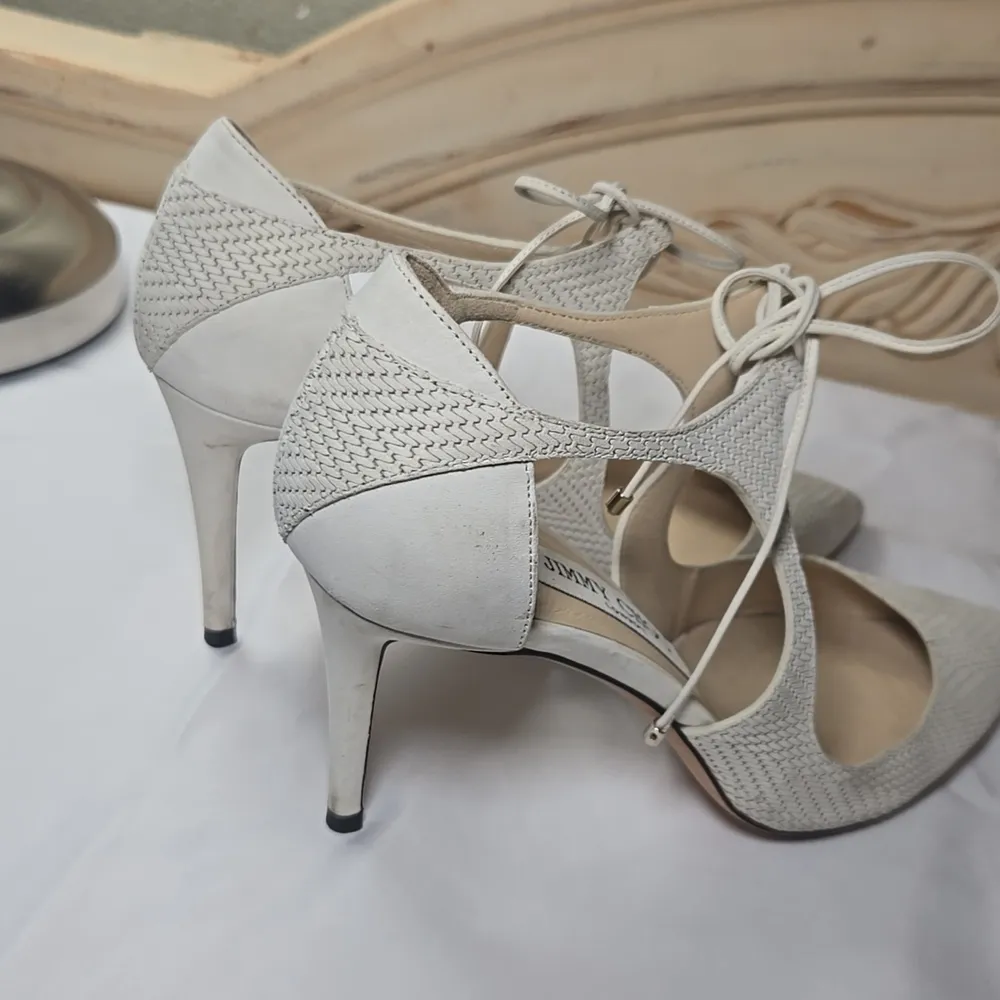 Jimmy Choo Tie up Pumps Eggshell Off white Weave Texture 37.5 - Image 10