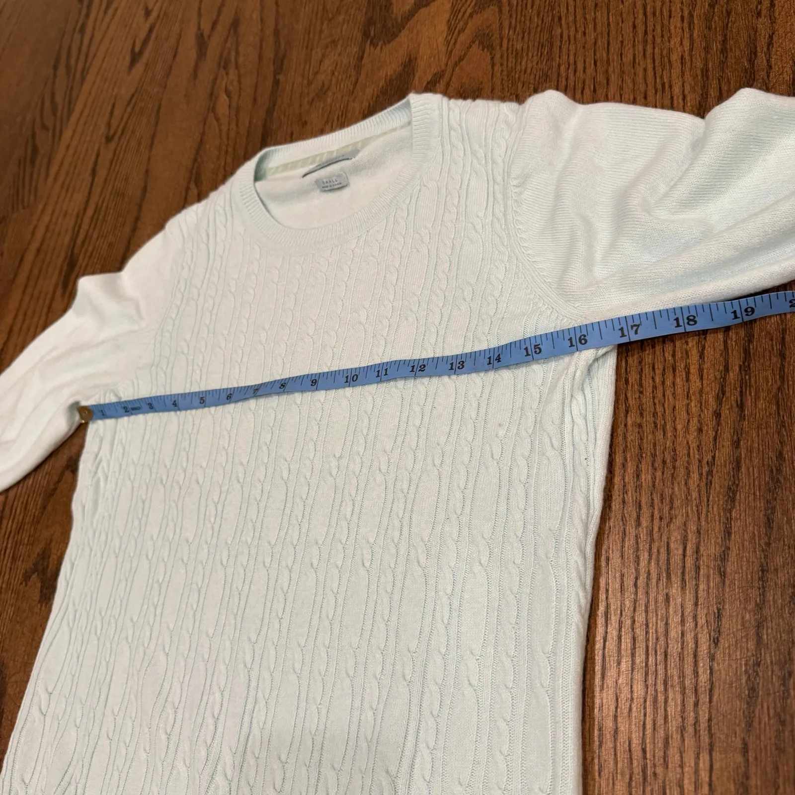 Van Heusen Womens Pale Teal Blue Crew Neck Cable Knit Sweater Size Small - Image 7