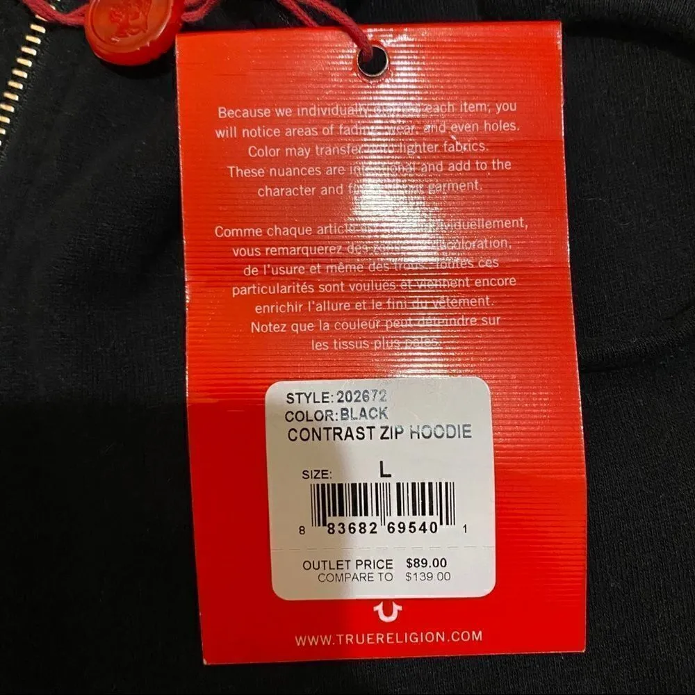 NWT True Religion Zipup sweater size large - Image 3