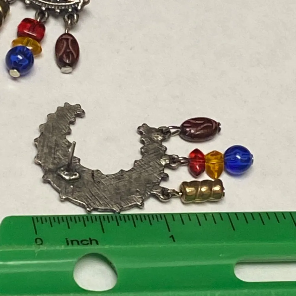 Legends Crescent Moon Shape Silver Tone Metal Pierced Post Earrings with Dangles - Image 6