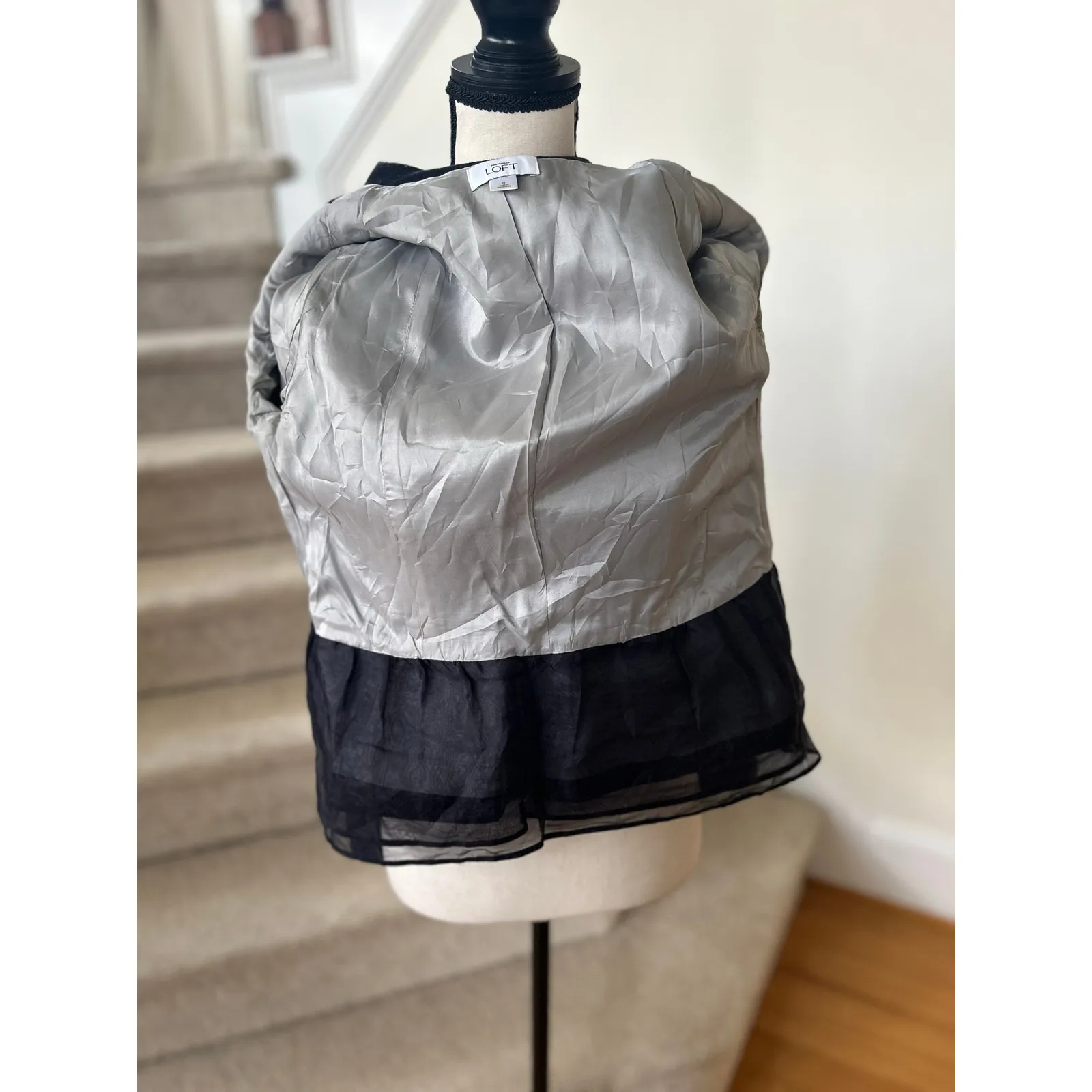 Vintage 2010s Loft Wool Navy Brass Button Military Peplum Blazer Jacket - Image 8