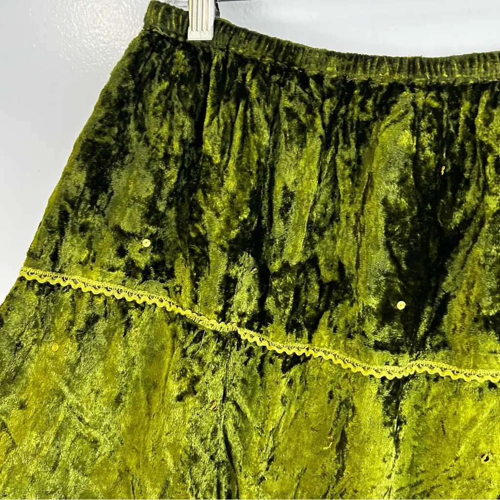 NWT Dimri Orange/Green Tiered Velvet Midi Skirt w/ Gold Sequins Size Large Green - Image 4