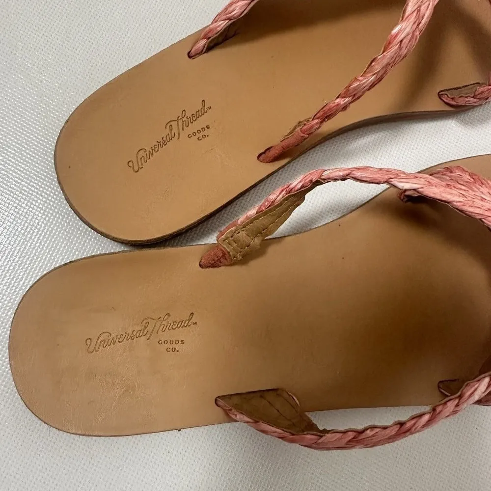 Universal thread Sandals Womens 7.5 Coral Opal Strappy Slide Raffia Beach Summer - Image 5