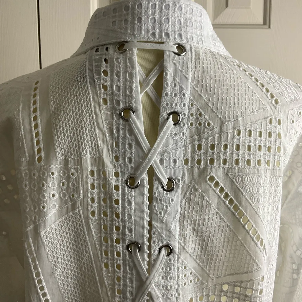 Sharon Young White Eyelet Button Down Shirt Size Small New - Image 6