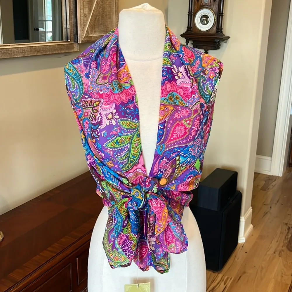 Beach Coverup Wrap Swim New Womens XS S M L Sarong Colorful Purple - Image 2