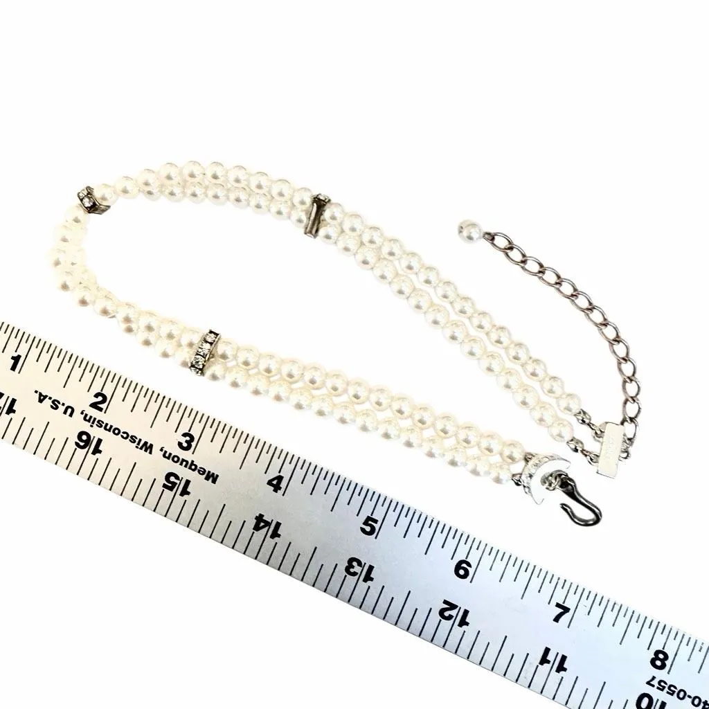 Carolee double Strand Faux Pearl & Rhinestone Choker necklace - Image 8