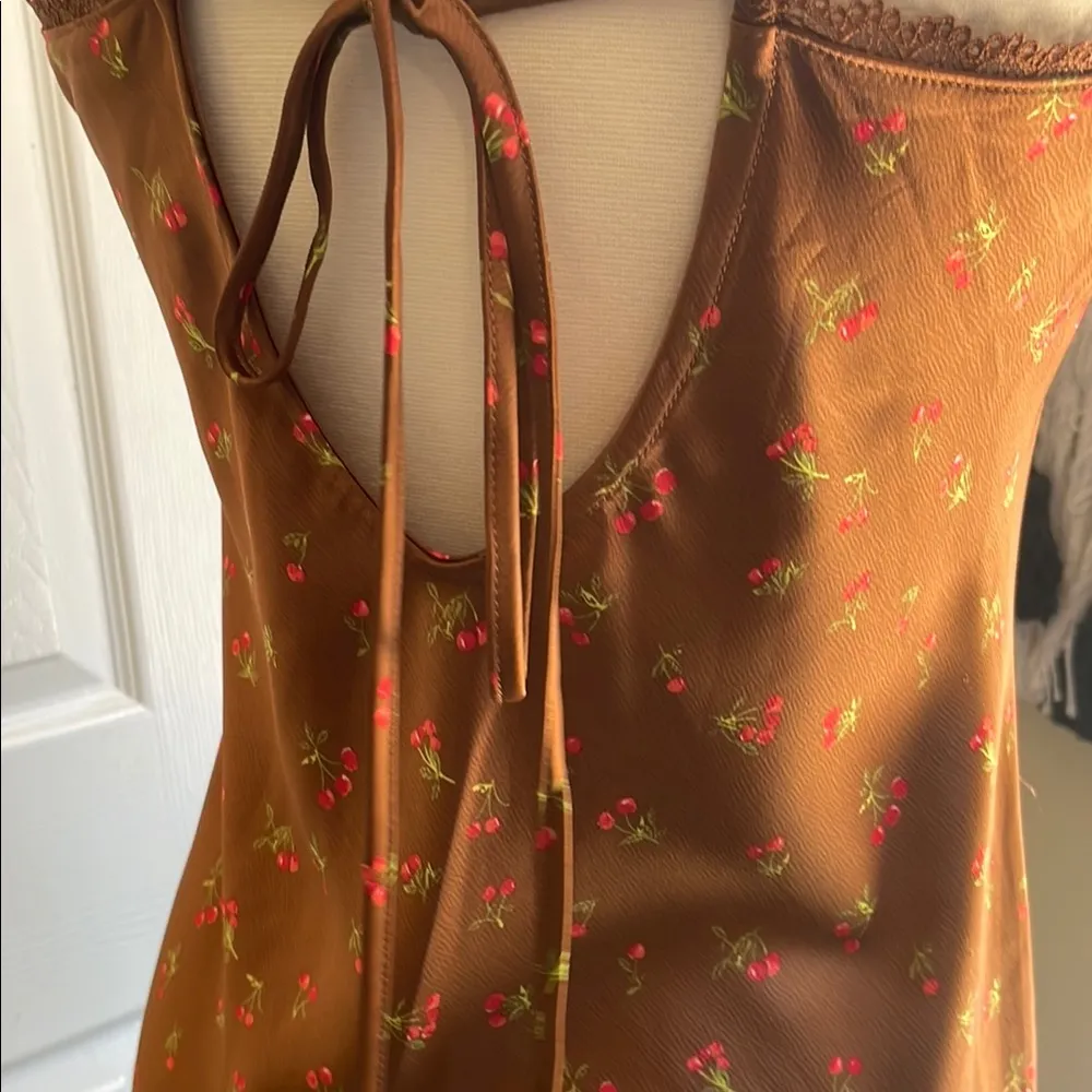 Cherry 🍒 Print Cottagecore Boho Floral Brown Slip Dress - Image 5