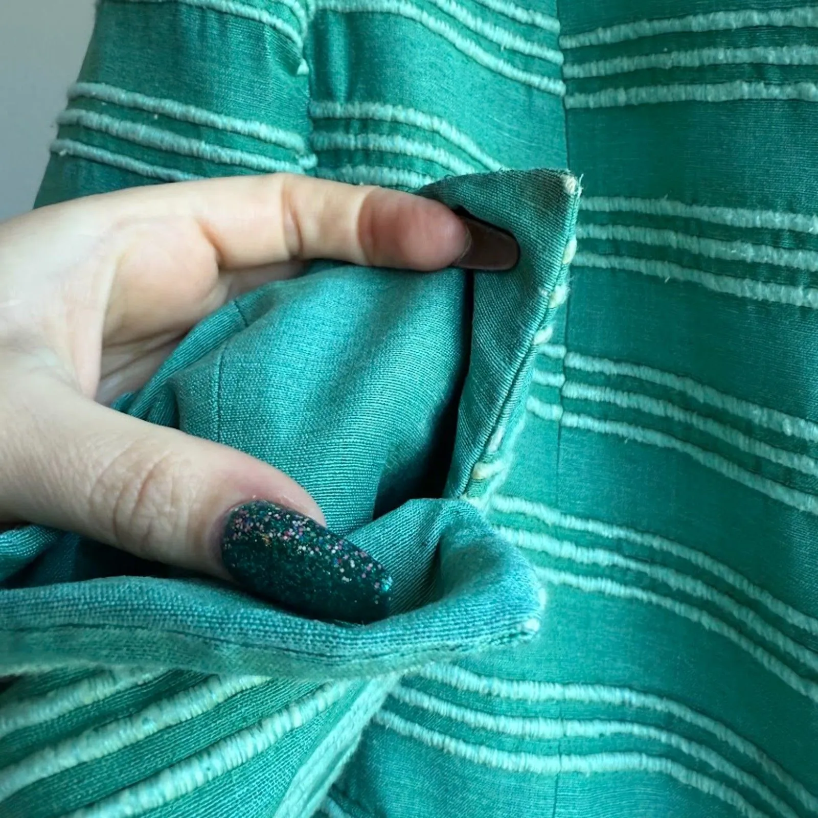 Akris Punto 100% Silk Tailored Cropped Jacket in Striped Green size 10 M - Image 13