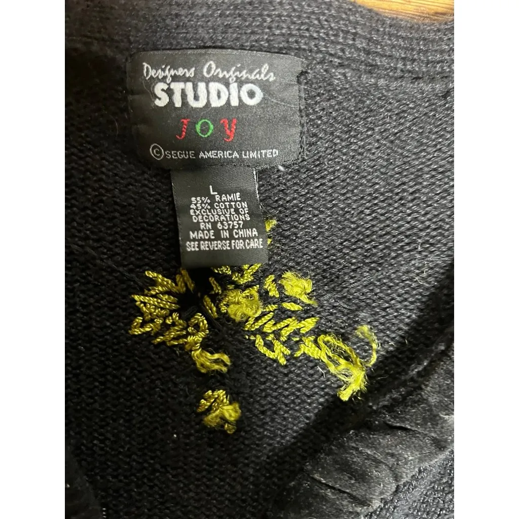 Vintage VTG Designers Originals Studio Joy Christmas Sweater Beaded size Large Black - Image 4