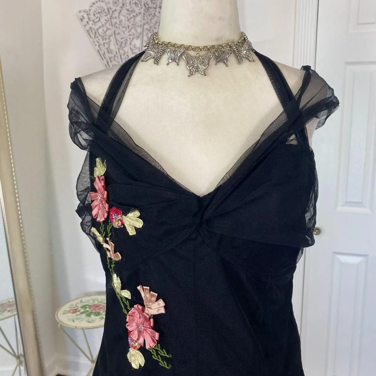 Charlotte Russe Early 2000's Whimsygoth Black Micro Mesh Off Shoulder Top L - Image 4