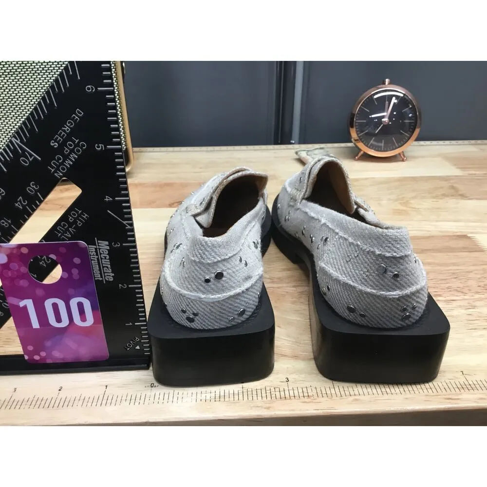 Ganni Platform Moccasins Loafers Women's 5 White Black Studded Slip-On Flats - Image 4