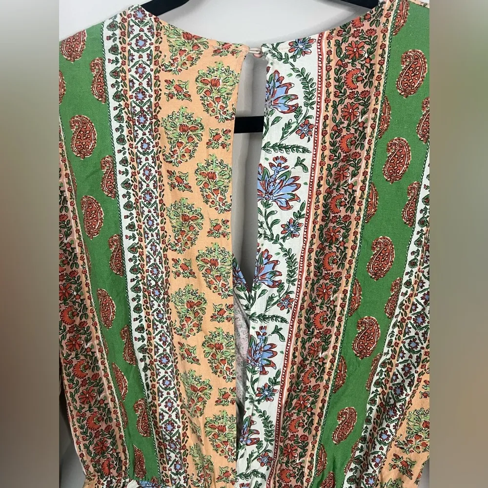 Zara Short Printed V-Neck Linen Blend Back Slit‎ Jumper Floral Vacation - Image 7