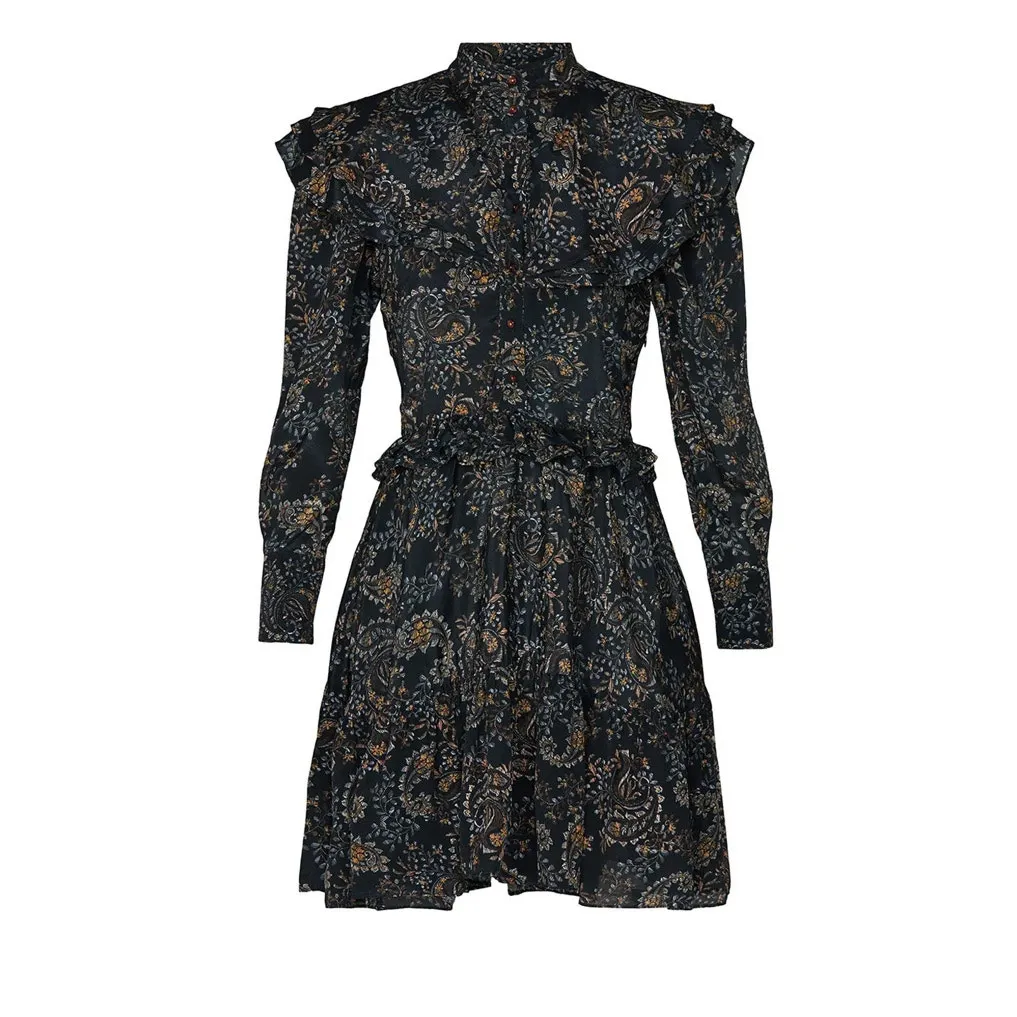 Nicholas Mini Elsie Dress Black Paisley Floral Long Sleeve Ruffle Trim Size 4 - Image 2