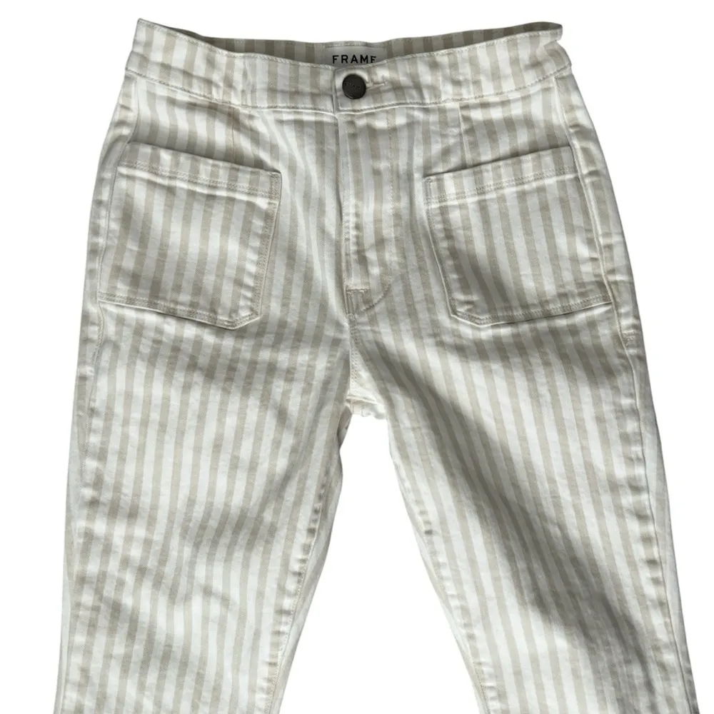 Frame Le Bardot Stripe Crop Flare Jeans | Courtyard Tan Stripe | 27 - Image 6