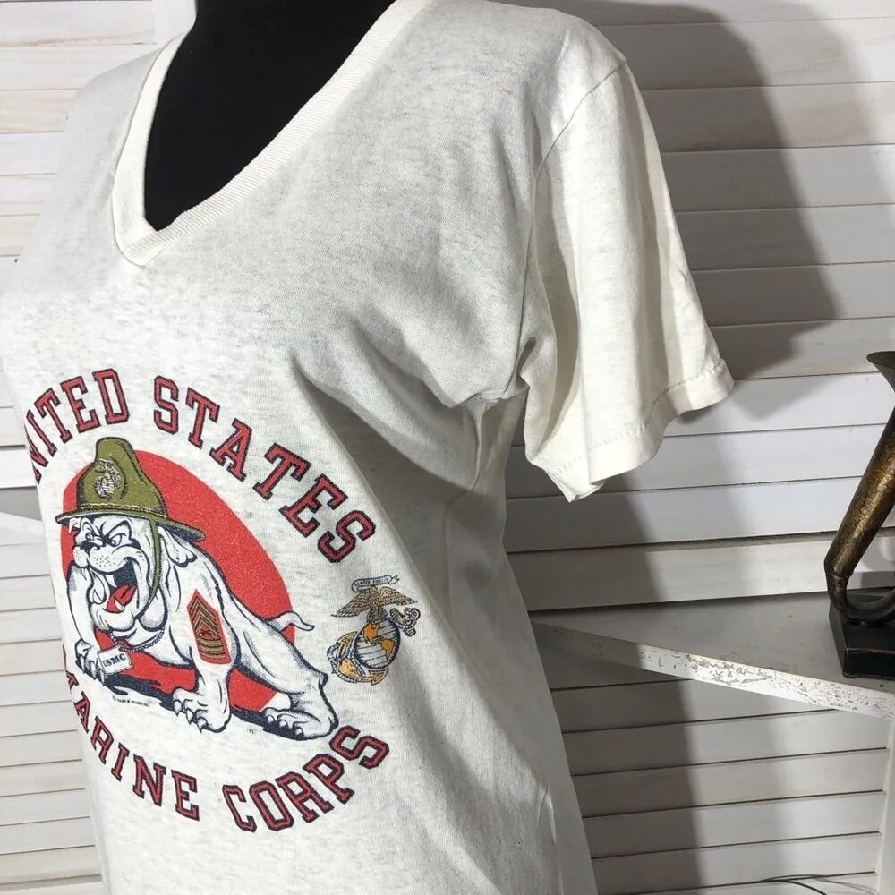 Vintage 90s US Marine Corps Bulldog Graphic Shirt Small White - Image 5