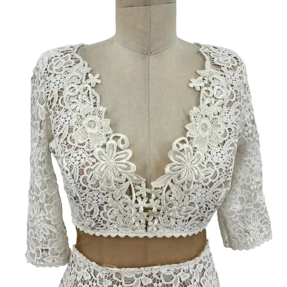 Hello Molly White Lace Crochet Illusion Cutout Mini‎ Bodycon Dress Size 8 - Image 2