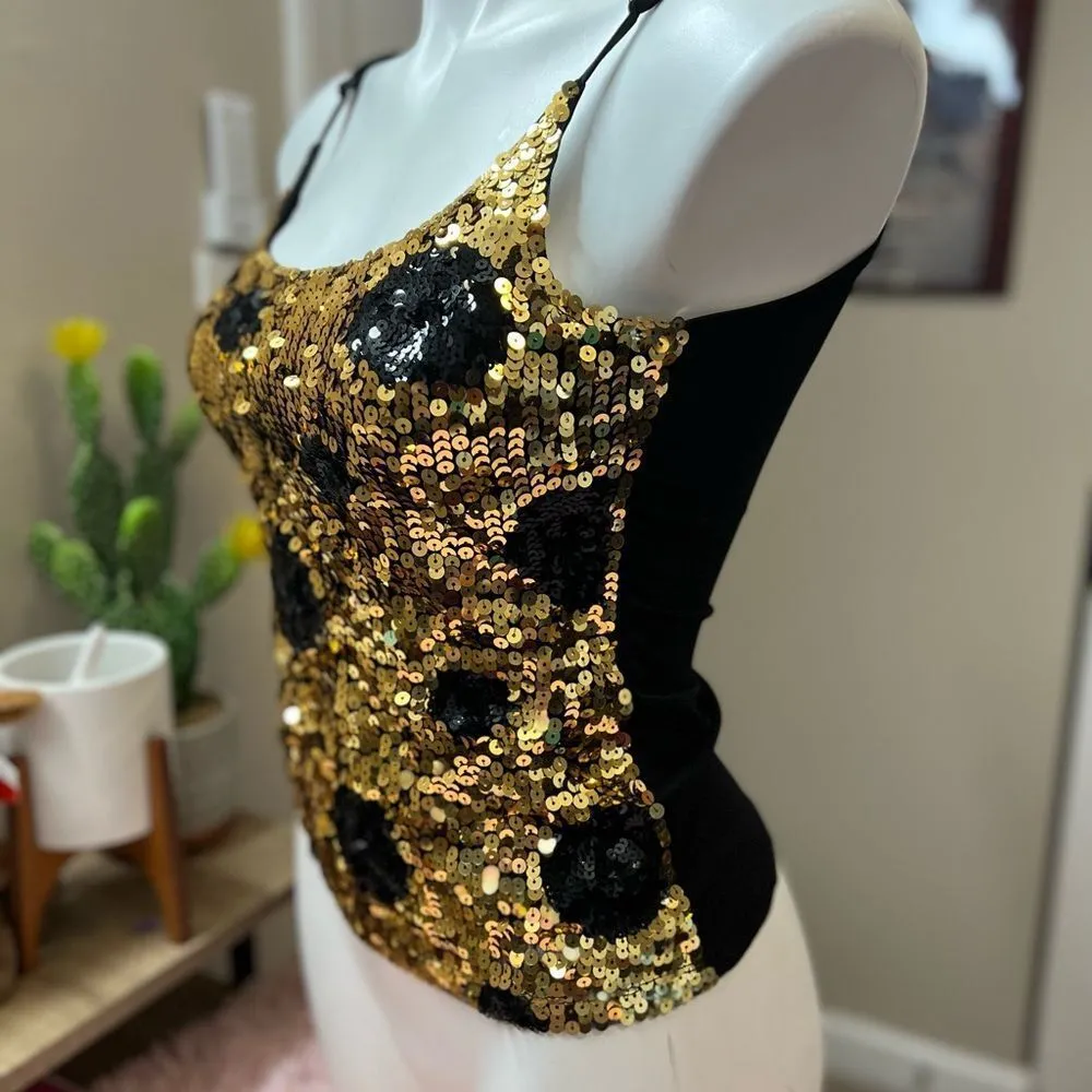 Love J Gold & Black Sequin Cami Tank Top Size small Party Night Out NWT - Image 3