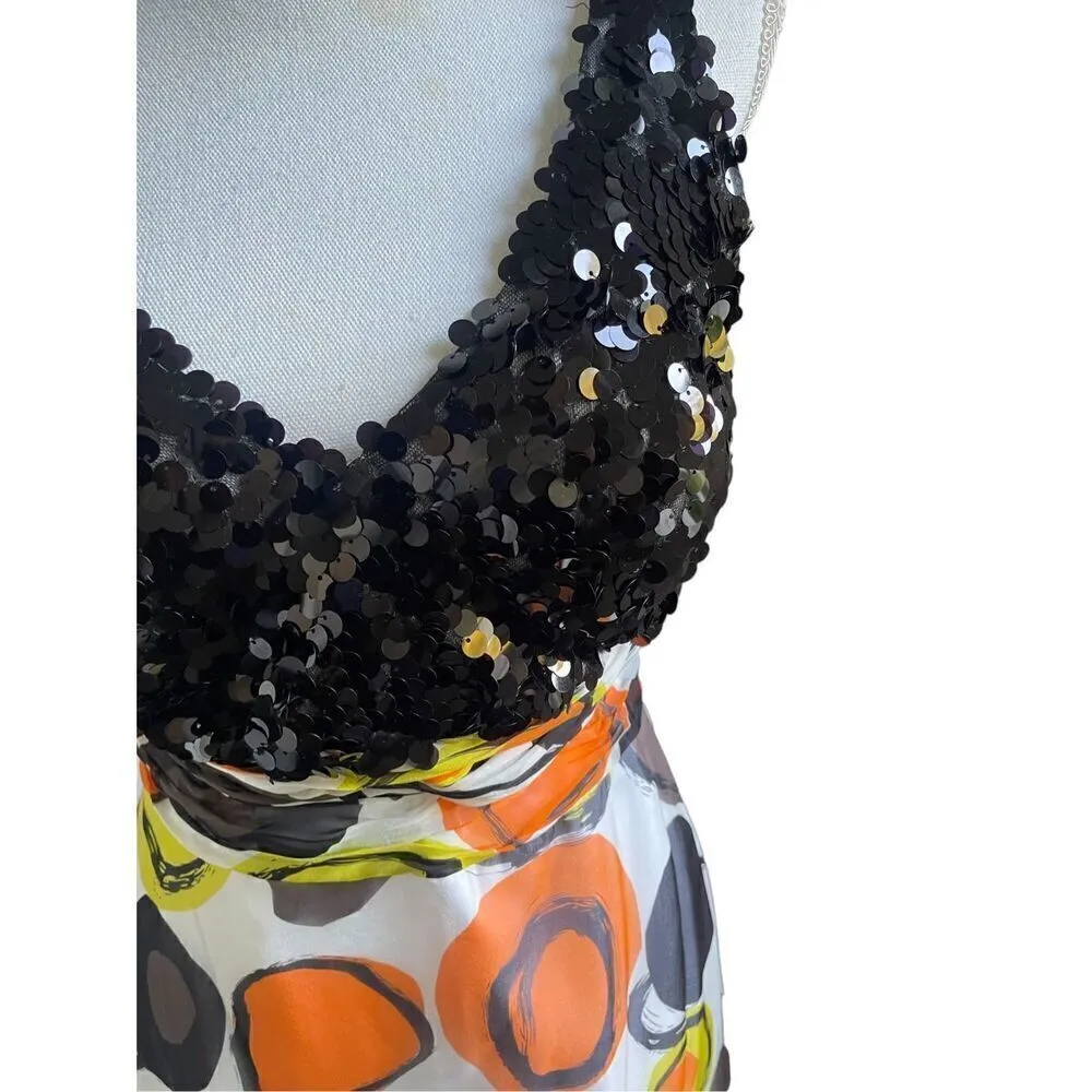 Tony Bowls Dress Size 6 Silk Maxi Y2K Fairy Sequin Beaded Colorful Whimsical 90’ - Image 3