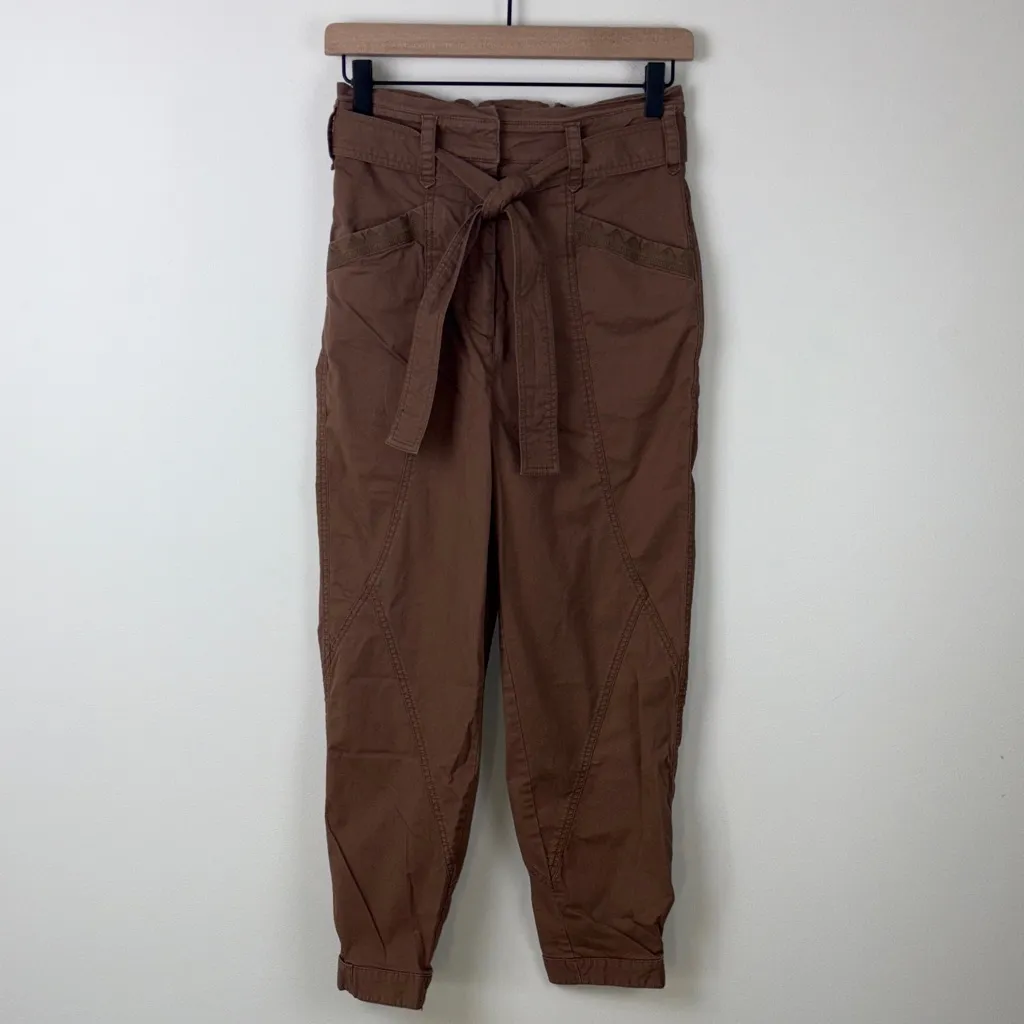 Anthropologie Ellie Embroidered Utility Pants Paperbag Cargo Brown Women’s 0 - Image 4