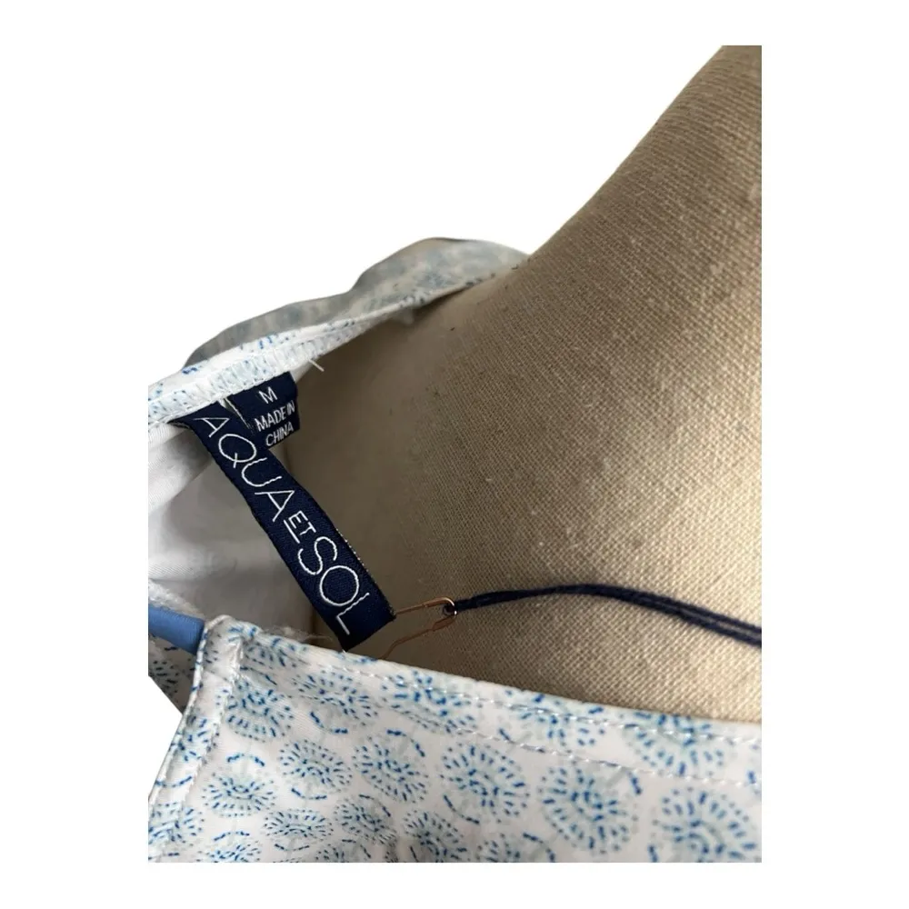 Aqua Et Sol Blue and White Patterned Mini Dress Size M Size M - Image 6