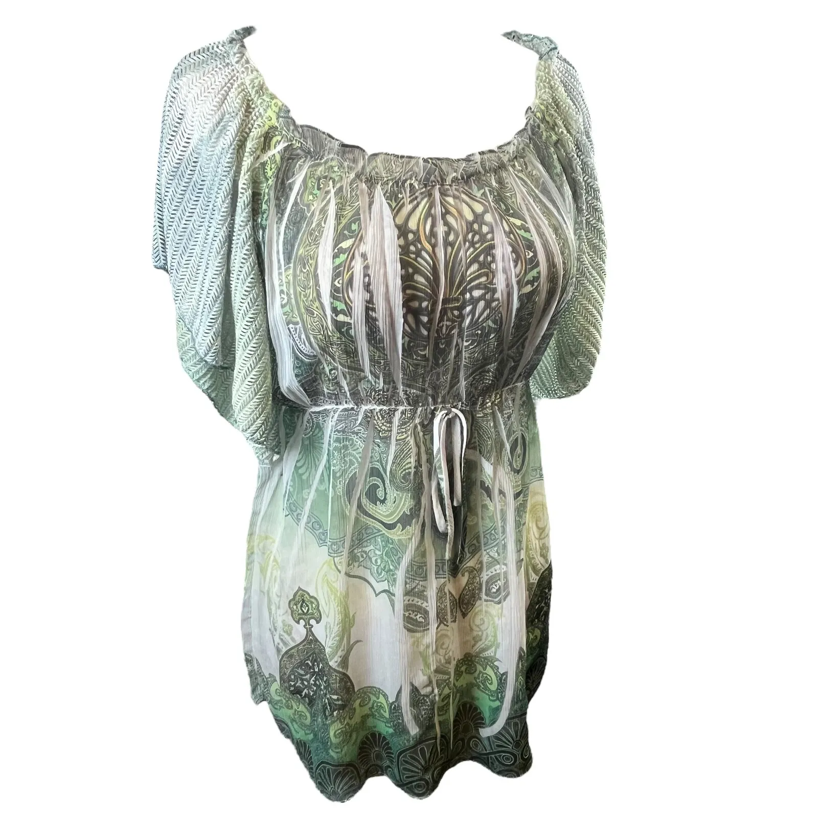 Studio MK Y2K Sheer‎ Boho Mandala Top Festival Fairycore Blouse Made in USA L Green Size L - Image 3