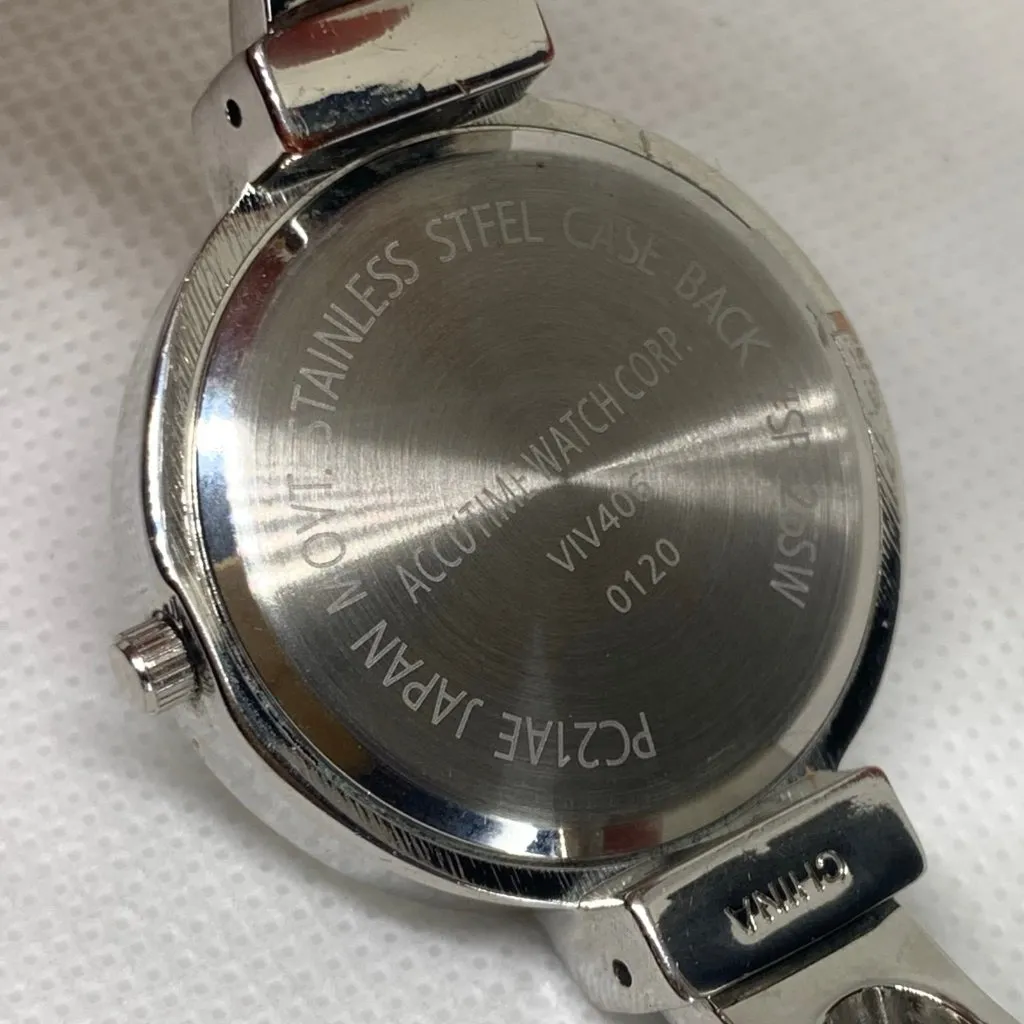 Vivani women’s quartz analog cuff bracelet watch silver tone 34mm round running - Image 6