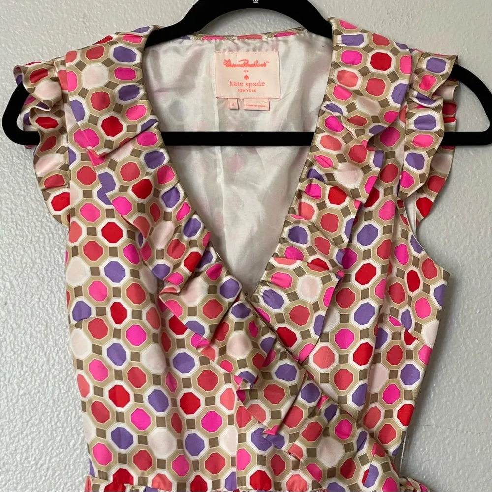 Florence Broadhurst for Kate Spade Silk Knee Length Aubrey Wrap Dress Size 4 - Image 4