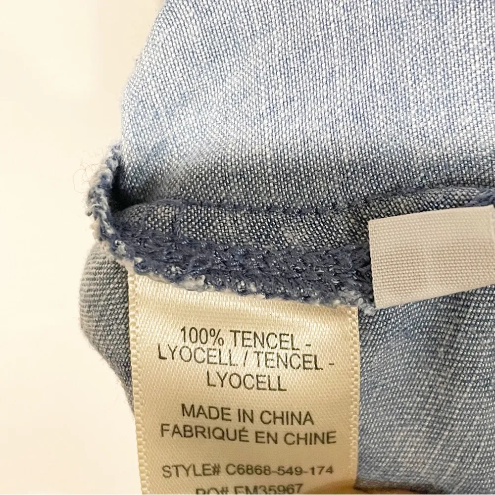 Cloth & Stone Size Large Tencel Sleeveless High Neck Blue Denim Mini Swing Dress - Image 4