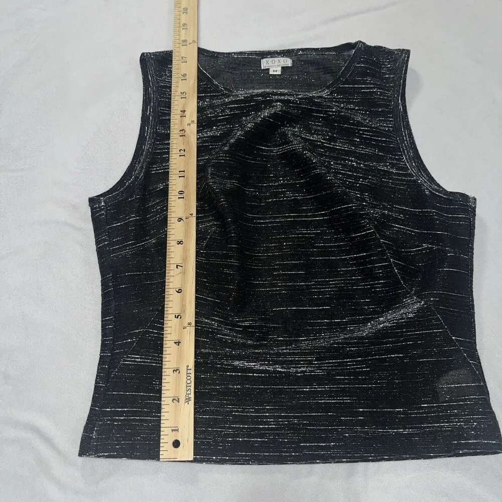 Vintage XOXO Cropped Shiny Tank Black Silver Medium - Image 6
