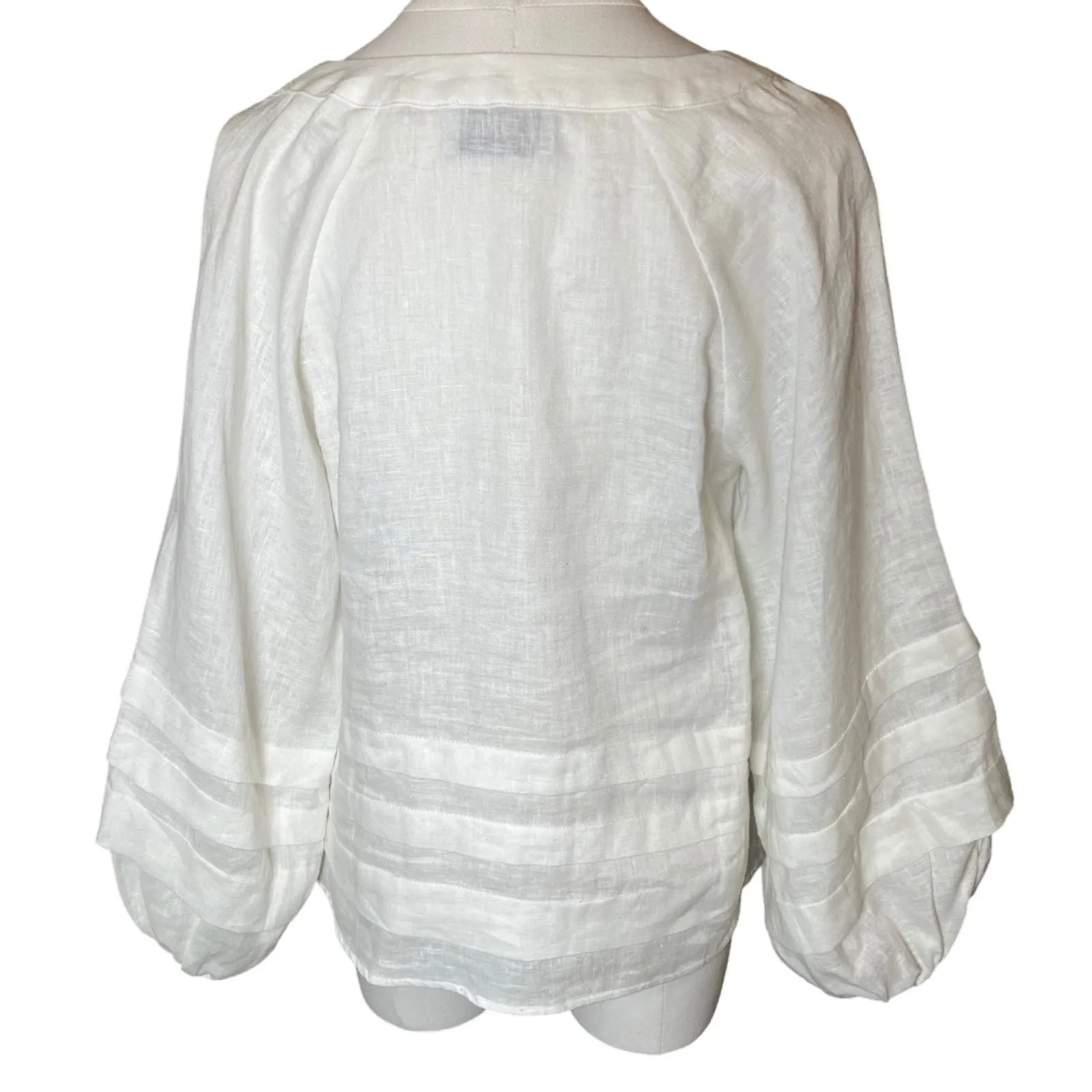 Esmaee 100% Linen Glow Blouse XS White Balloon Sleeve Peasant‎ Top Coastal Chic - Image 3