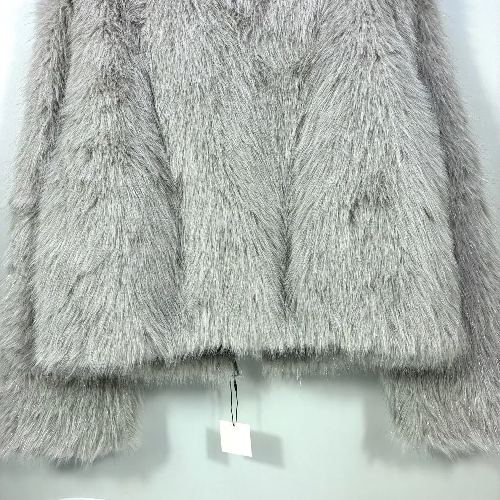 Apparis Uma Tinsel Crop Zip Front Shaggy Faux Fur Coat Silver XL NWT Jacket - Image 13