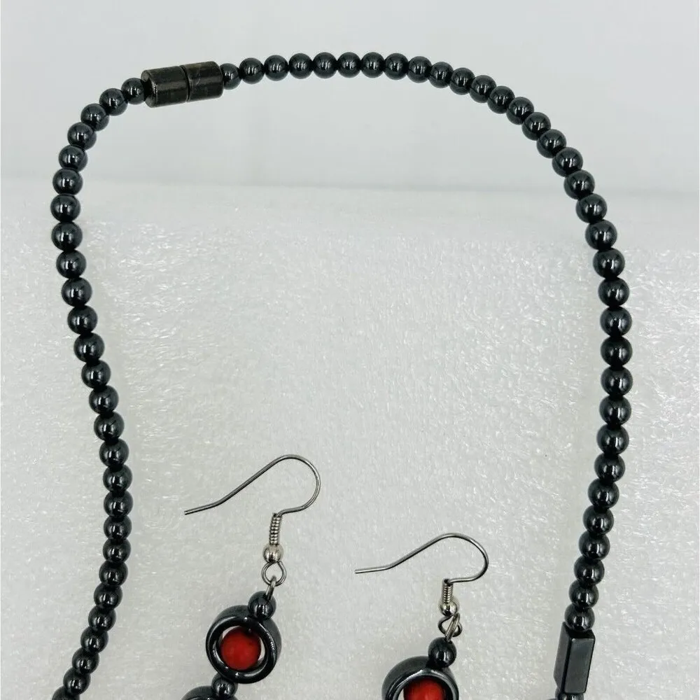 Magnetic Hematite Necklace Bracelet Earrings Set Red Poppy Jasper - Image 5