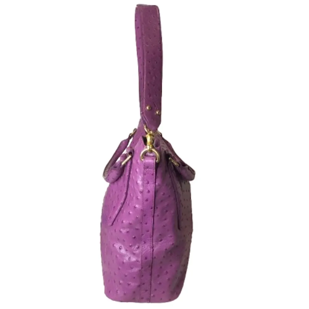 BRAHMIN Purple Ostrich Embossed Leather Top Handle Carry On Shoulder Bag - Image 4