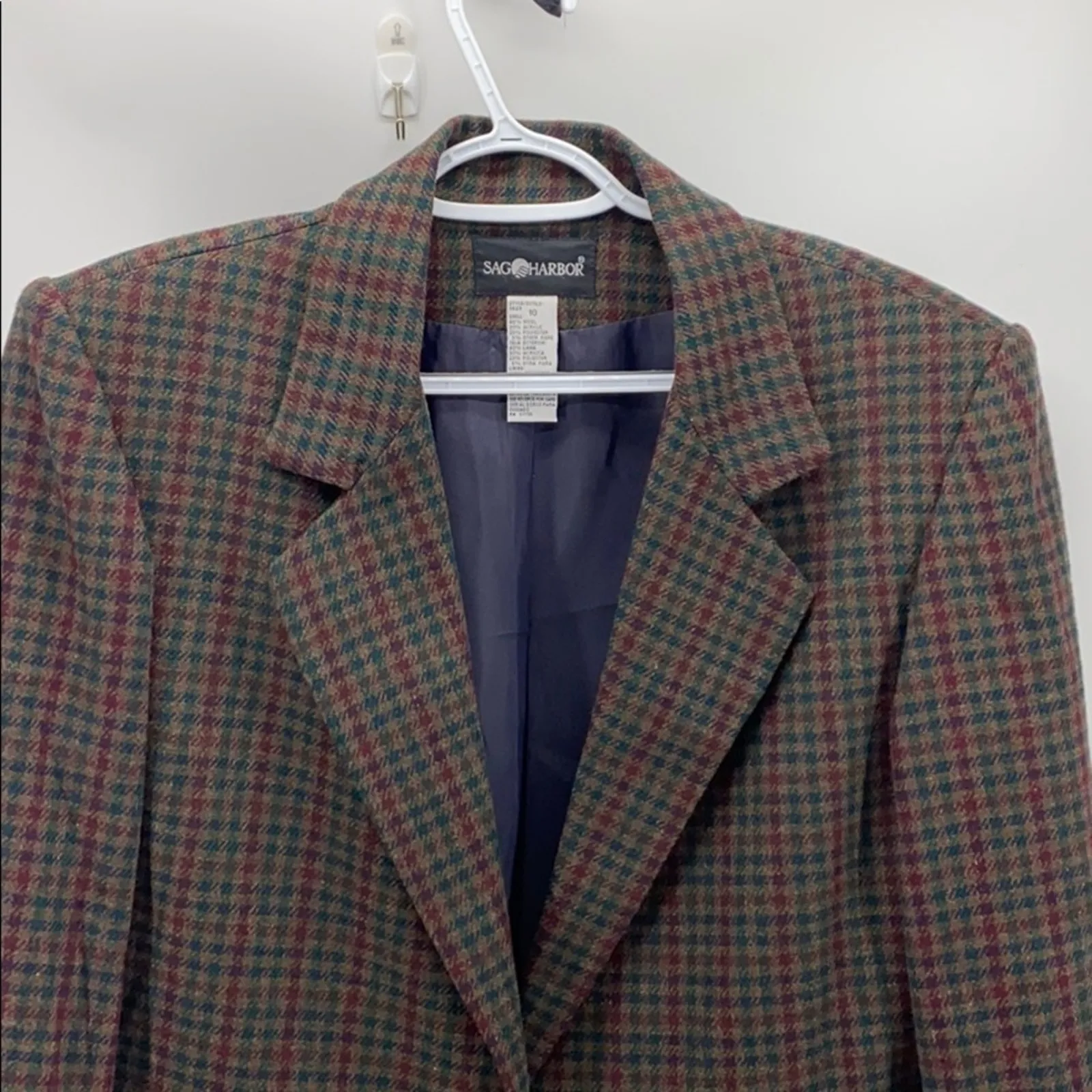 Vintage sag harbor boxy blazer wool oversized micro plaid academia size 10 - Image 5