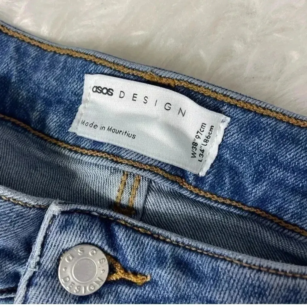 ASOS DESIGN Blue Denim Regular Tapered Jeans 38 Tall Mid Wash Us 16 - Image 6