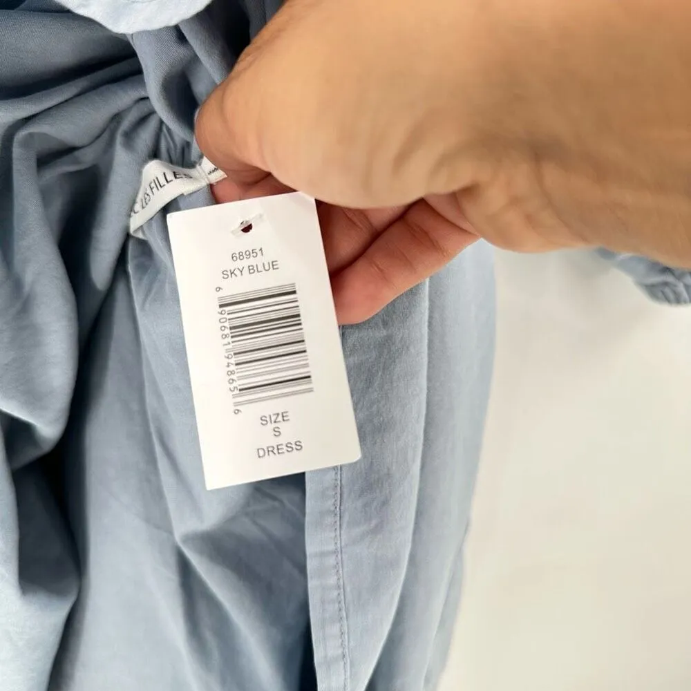 NWT Avec Les Filles Women's Tie Back Puff Sleeve Babydoll Dress Blue Size Small - Image 5