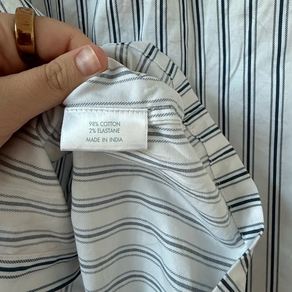 LAKE Pajama Top Striped Cotton Button Front Long Sleeve Sleep Shirt Sz S White - Image 7