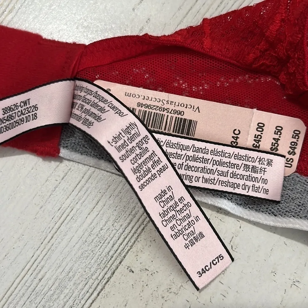 Victoria’s Secret Lightly Lined t-shirt red lace bra Size 34C - Image 6
