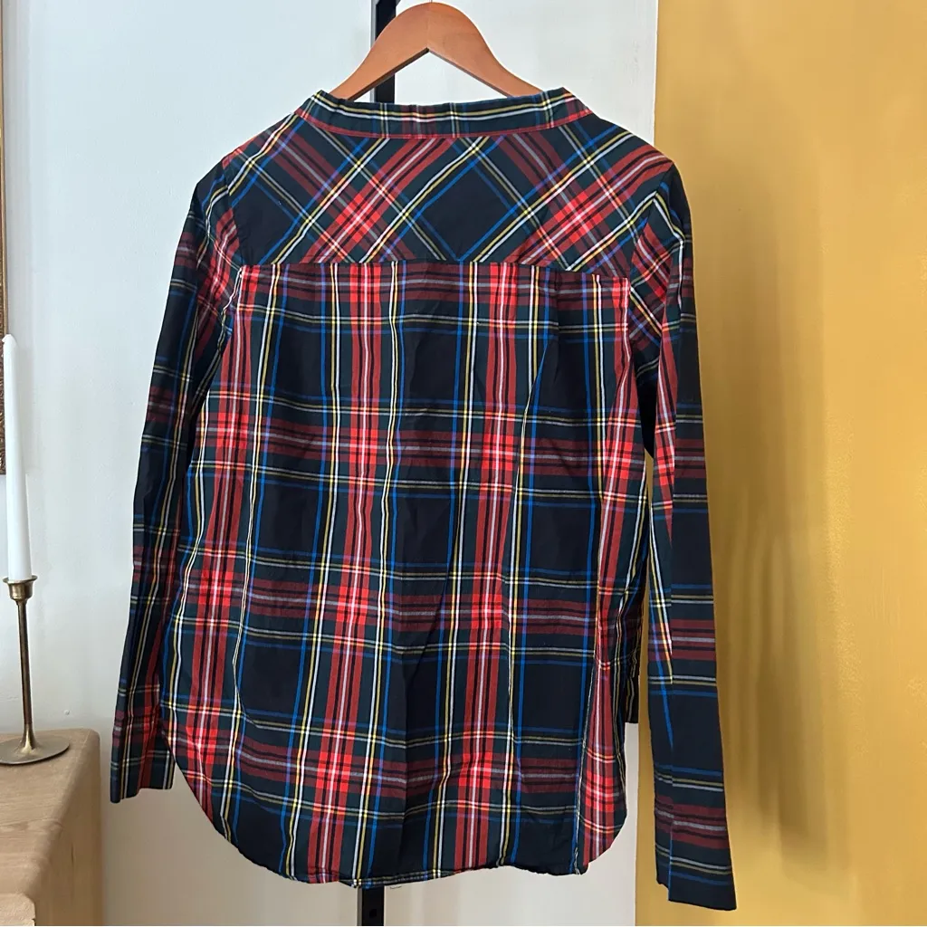 J. Crew Funnelneck Shirt Stewart Tartan Plaid Jeweled Buttons Top Blouse Size 4 - Image 5