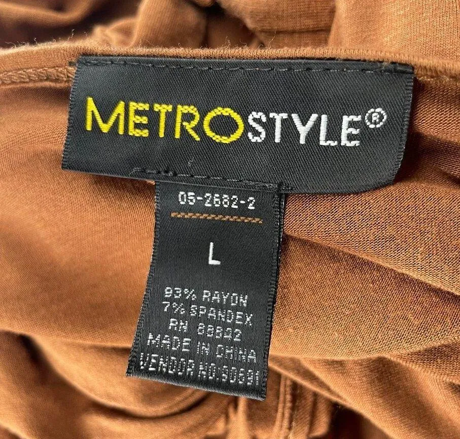 Metrostyle Women's Slinky Jersey Dress V-Neck Ruched Buckle Mid-Calf Brown Sz L - Image 5