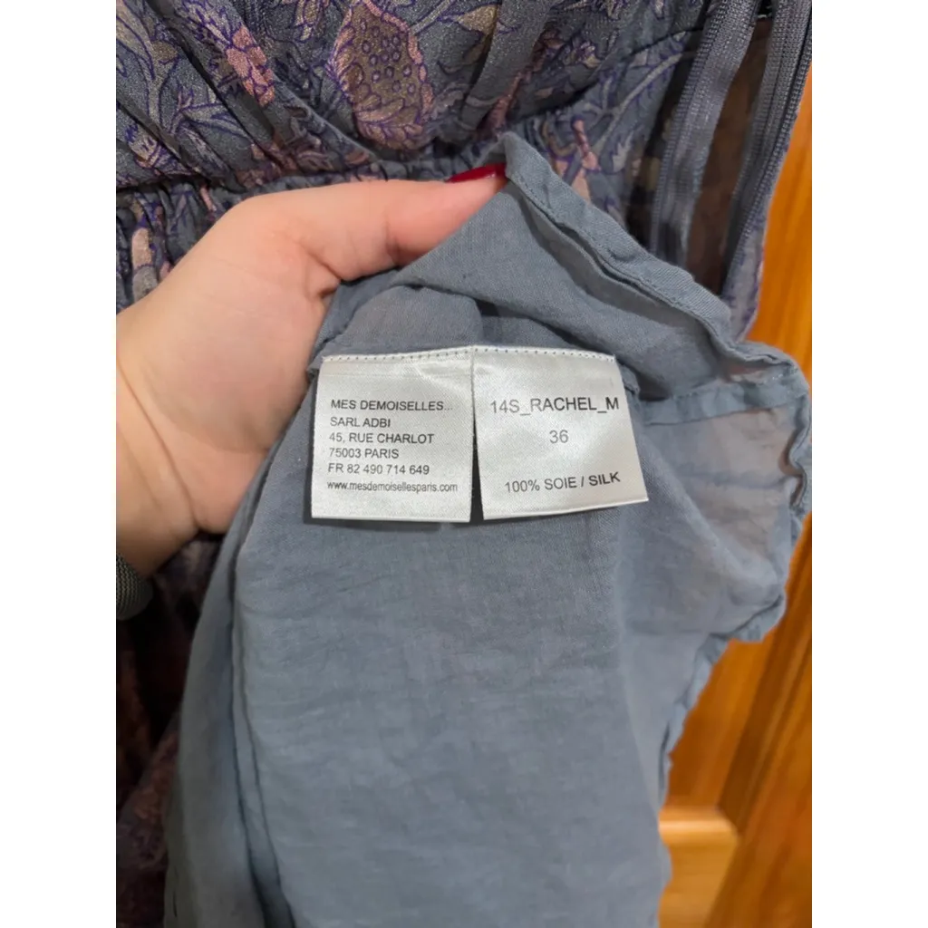 Mes Demoiselles Paris Silk Dress FR36 US4 Boho Floral Maxi Midi Blue Purple Size 4 - Image 4