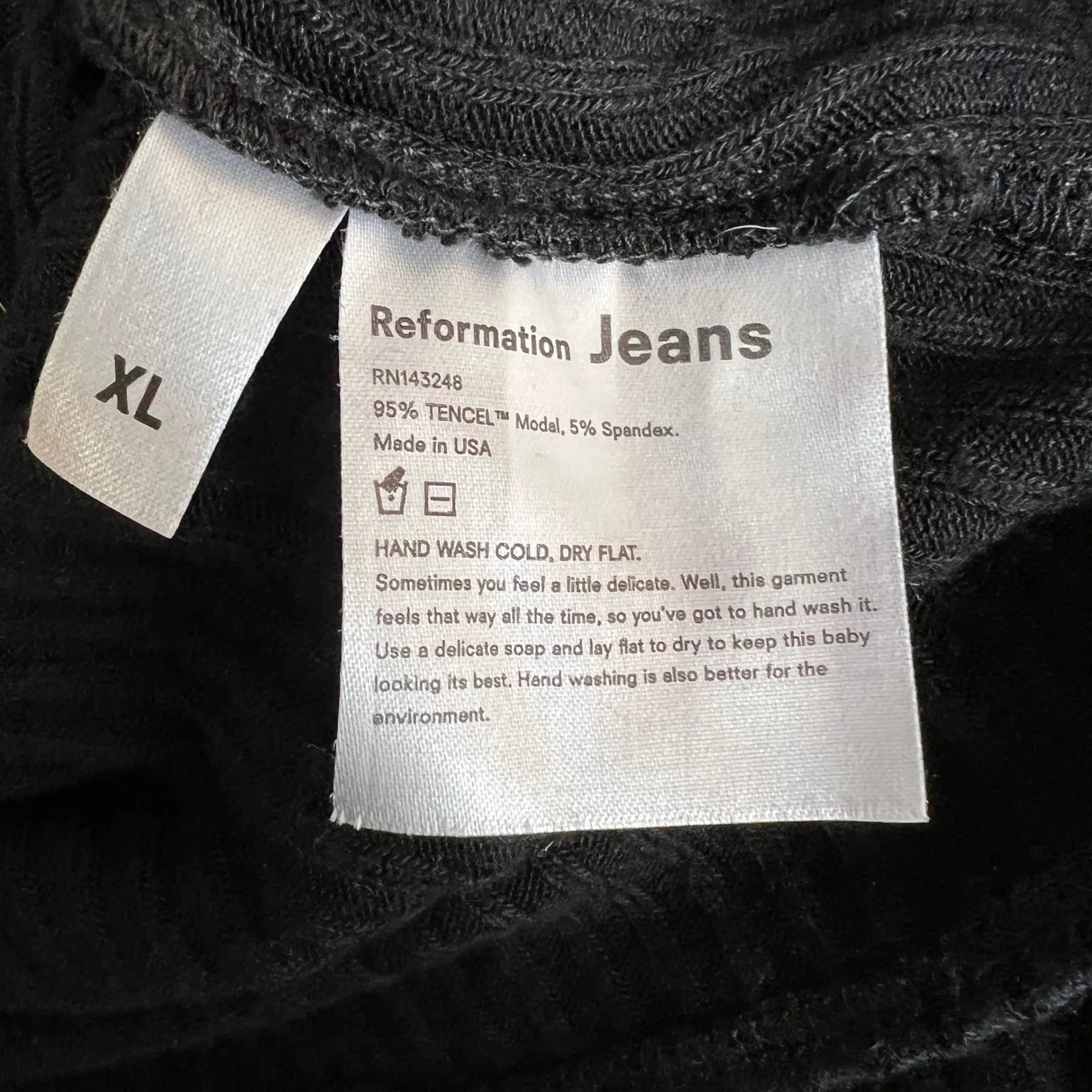 Reformation Jeans Black Ribbed Wrap Crop Top Puff Sleeve Tie Waist Size XL - Image 5