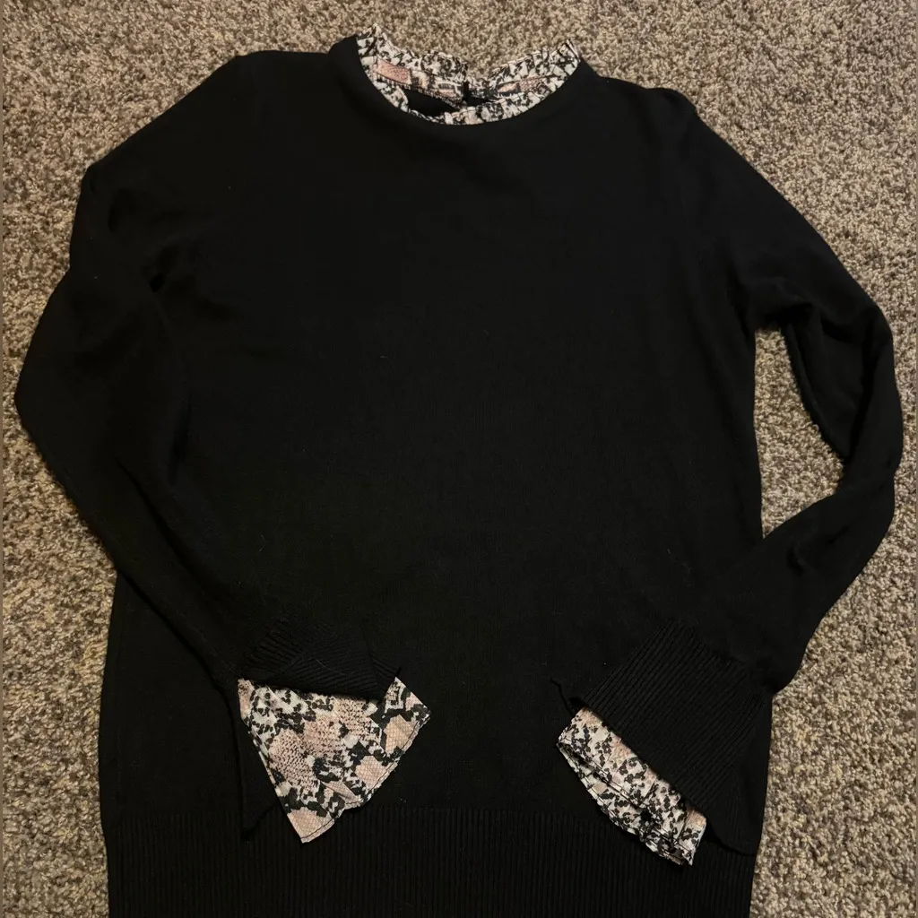 Vila Milano Sweater Size M Long Sleeve Animal Print Ruffle Neck&Cuffs Wool Blend - Image 1